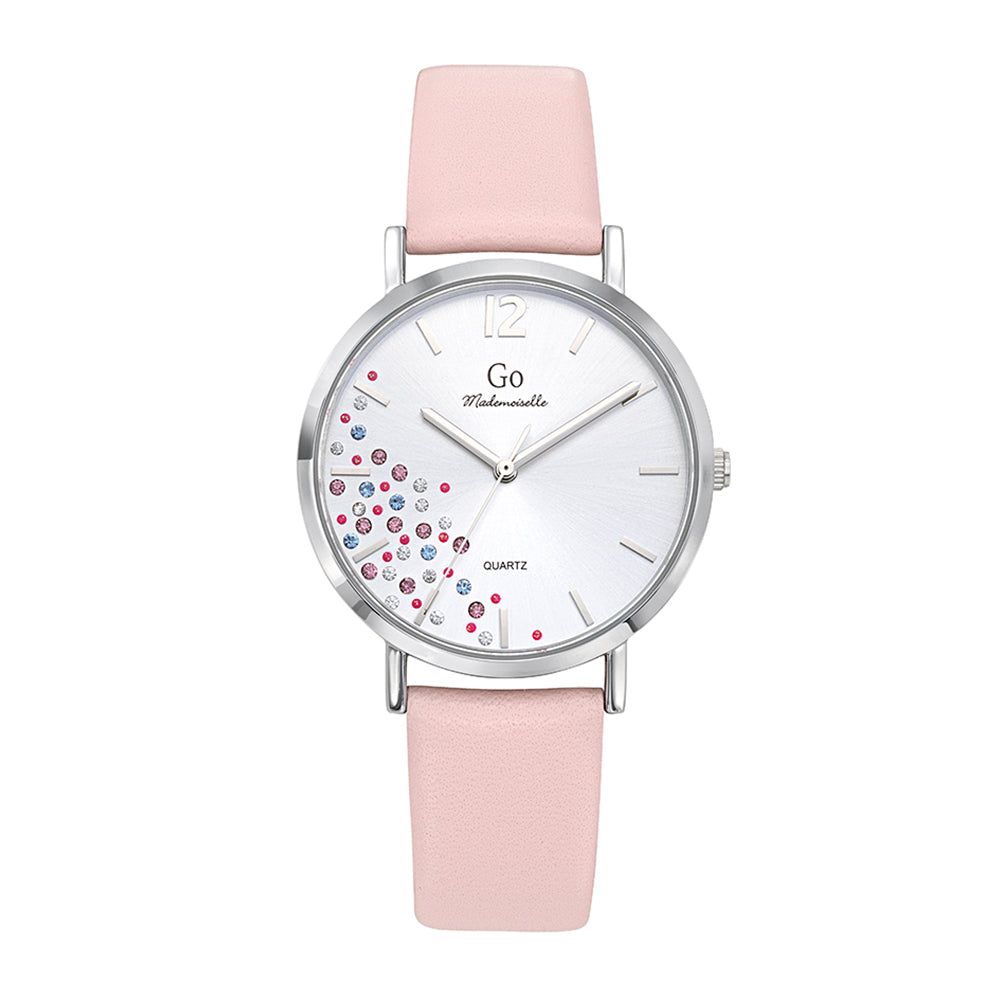 Montre Femme Bo tier Argent Bracelet Cuir Rose Elle et lui